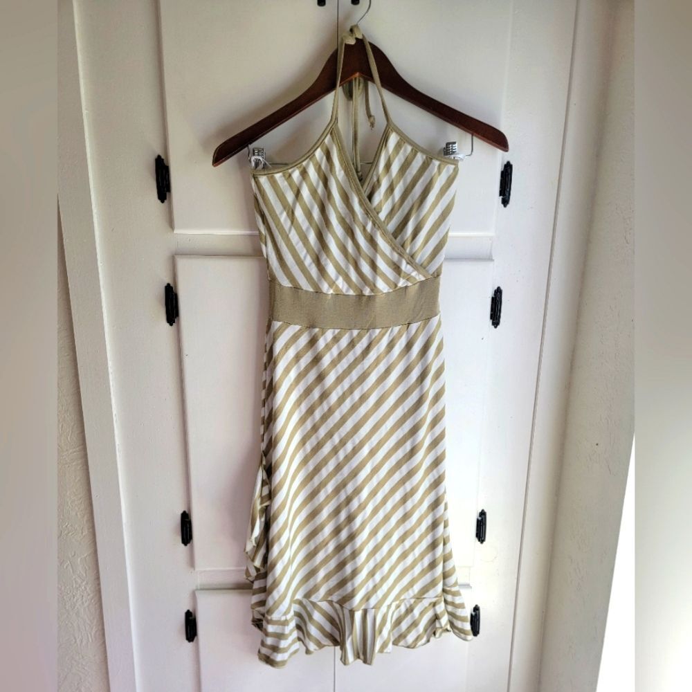 Charlotte Russe Y2k Vintage Made In The Usa Stripe Halter Ruffle Dress Small